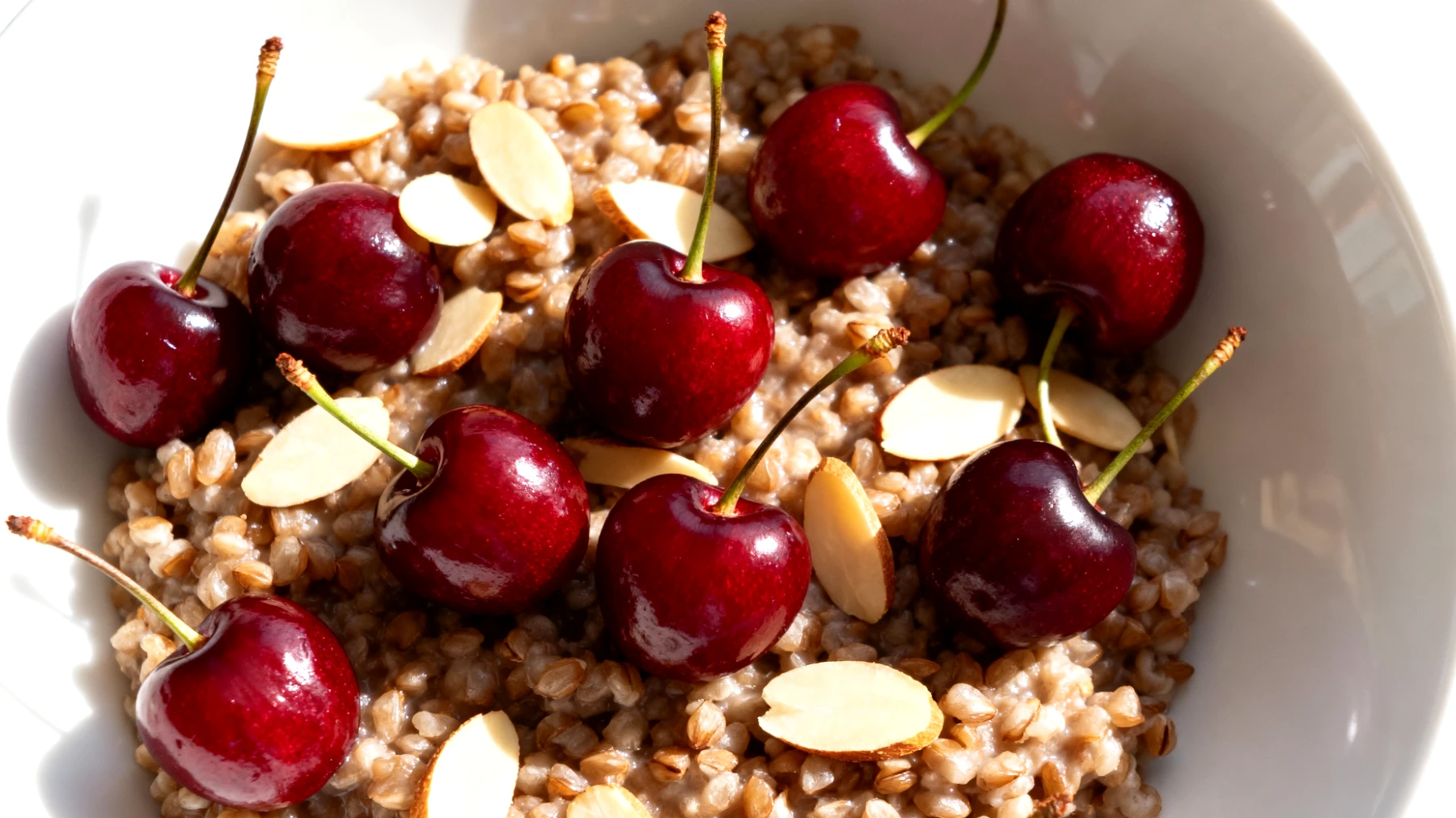 Buchweizen-Porridge mit Sauerkirschen und Mandeln"